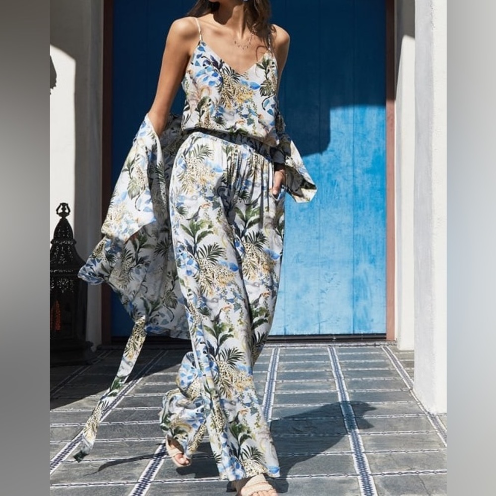 L'AGENCE Lillian Jungle Wide Leg Satin Pants
